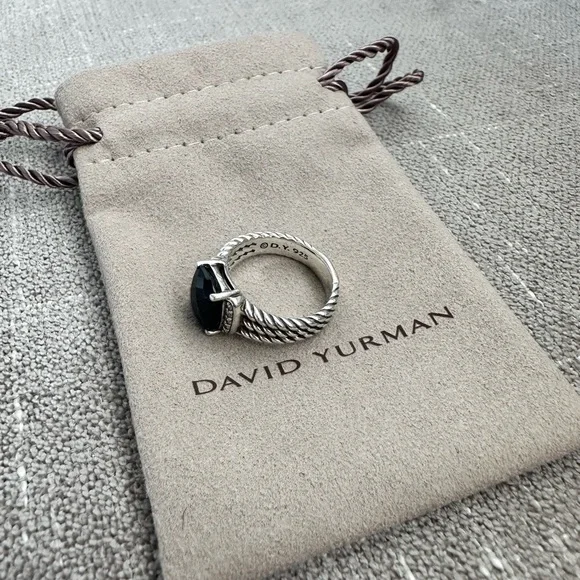 David Yurman Silver Cable Ring with Black Onyx - Picture 2 of 3